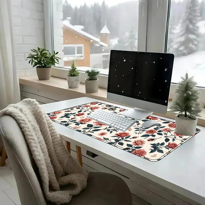 Heated Mouse Pad with 3 Temperature Settings(104°F–122°F),Large 31.5x13 Inch PU Leather Heated Desk Mat,Waterproof Warming Pad for Office,Gaming & Cold Hands Relief,Retro Flowers