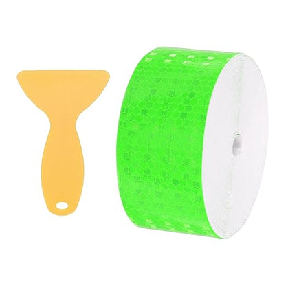 PATIKIL 2 Inch x 82 ft Reflective Tape, 1 Roll Waterproof Self Adhesive High Visibility Caution Warning Safety Tape Reflector with Scraper for Trucks Trailers Cars, Green