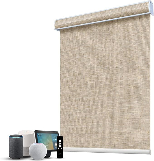 SmartWings Motorized 100% Blackout Shades Blinds, Custom Size, Cordless Window Shades with Rechargeable Battery, Work with Matter/Apple HomeKit, Alexa, Thread/Zigbee, Remote Optional, Linen Caramel