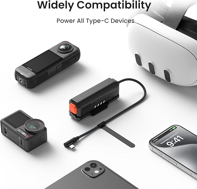 KIWI design P5000 Compact Power Bank, 2 Pack 5000mah Battery Pack Compatible with Meta Quest 3/3S/2/Pro, 20W Fast Charing, Swap for Unlimited Power, Suitable for 360 Camera and All Type-C Devices