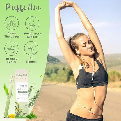 PUFFIAIR Day to Night Harmony Duo Herbal Diffuser Pen Set | Mullein and Melatonin Inspired Blends | Green Blue | 2 Count