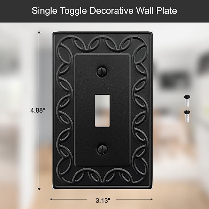 Single Duplex Outlet Cover Plate, 4-Pack Black NovaBloom Metal Wall Plate 1 Gang, Light Switch Cover, for Receptacle Light Switch, Switch Cover Decorative Wallplate, Durable