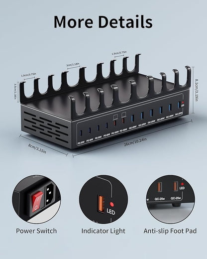 470W Charging Station for Multiple Devices, 12-Port USB C Charging Station with Double 100W PD PPS Port, Multi Device Fast Charger Dock for MacBook Pro Laptop, iPhone, iPad, Tablet, Android Cell Phone