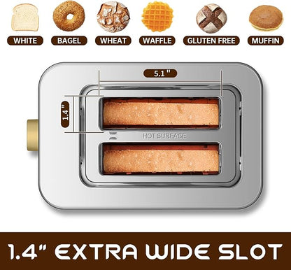 SEEDEEM Toaster 2 Slice, Touch Control Screen, Smart Stainless Toaster, 6 Shade Setting, 6 Bread Selection, Countdown, Removable Crumb Tray, 900W, Peach Pink
