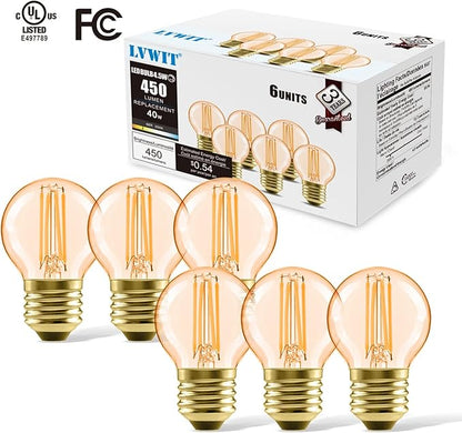 LVWIT G14 LED Filament Globe Bulb 5.5W(40W Equivalent), Dimmable 2500K Warm White E26 Screw Base, Decorative Edison Light Bulb, UL-Listed(6-Pack),Amber Yellowish
