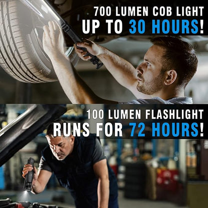Dr. Prepare LED Work Light, 700 Lumens Foldable Rechargeable Work Light, 3200mAh Cordless Portable Magnetic COB LED Inspection Light for Car Repair, Home, Garage, Emergency