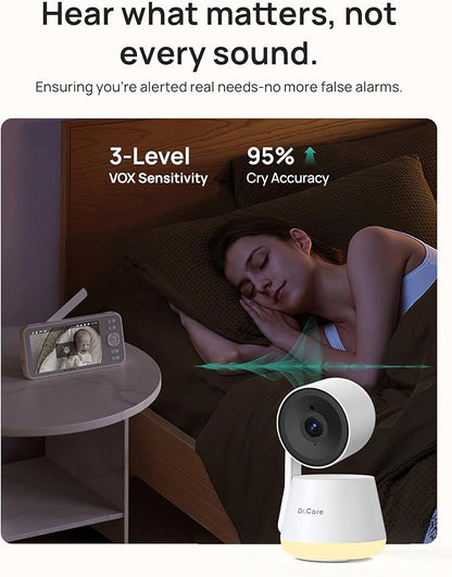 Dr.Care LumiView Smart WiFi Baby Monitor with 2 Cameras - 5" 1080P FHD & 2K Camera App Control, Privacy Mode, 5000mAh Removable Battery, Cry & Motion Alerts, HD Night Vision, Multi-User,1279ft Rang
