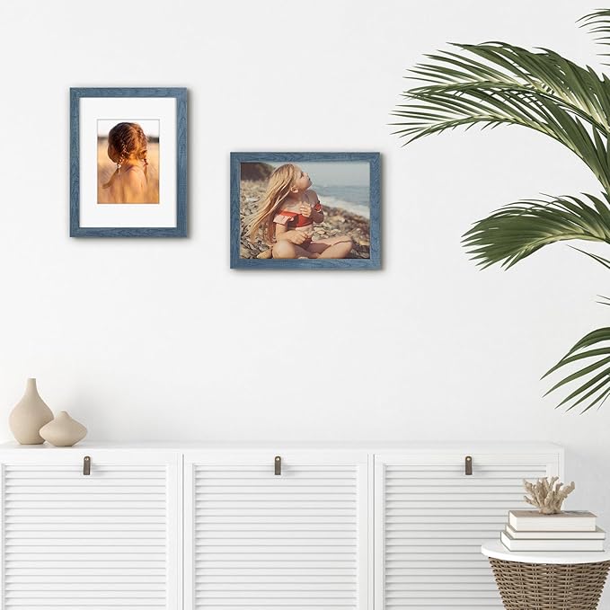 Golden State Art, 9x12 Picture Frame with Mat for 6x8 - High Definition Glass Wall Mounting Horizontal Vertical Display (Blue, 1 Pack)