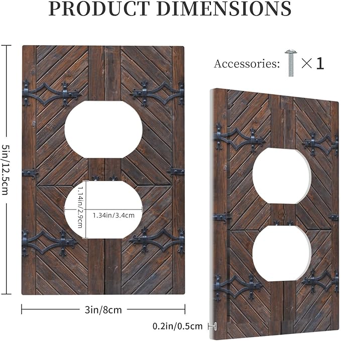 Decorative Outlet Covers Vintage Brown Wood Barn Door 1 Gang Duplex Light Switch Cover Plate Unique Wall Plate Electrical Switch Plate Covers for Farmhouse Home Decor （2 Pack）