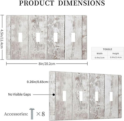 Light Switch Covers Rustic Vintage White Wood Grain Quad Toggle Electrical Faceplate 4 Gang Wall Plate Decorative Switch Plates for Farmhouse Home Decor