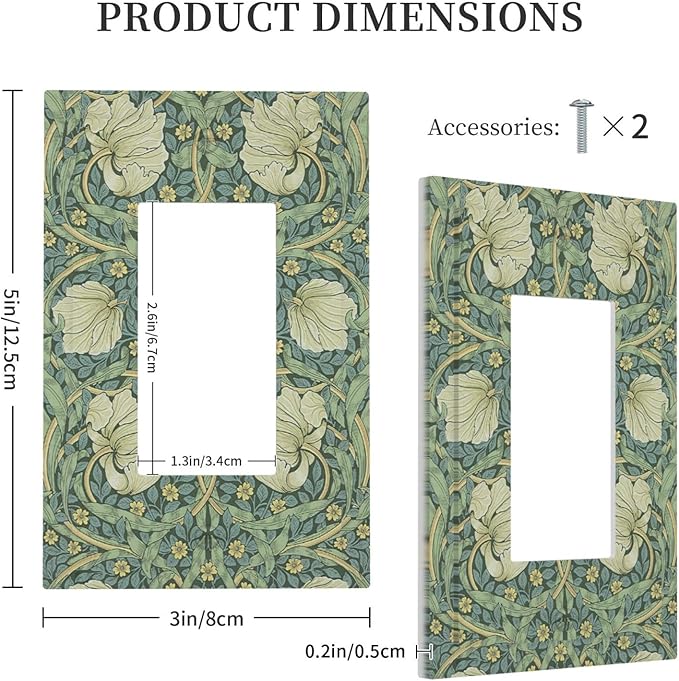 Decorative Outlet Covers Vintage Floral Plant Sage Green William Morris 1 Gang Single Rocker Light Switch Cover Plate Wall Plates GFCI Faceplate for Bedroom Home Decor