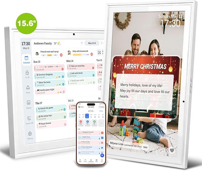 UPGRADED 15.6" Digital Calendar, Smart Touchscreen Chore Chart & Planner with Mobile Interconnection, Multi-functional Electronic Calendar for Schedule, Meal Planner, Chore Chart, Photo Display