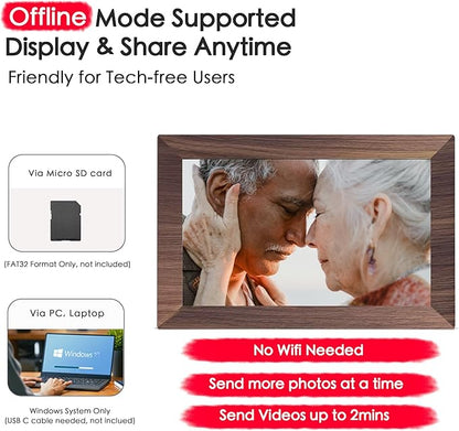 Digital Picture Frame, 10.1 inch Frameo Digital Frame WiFi, 1280 * 800 IPS HD Touchscreen, 32GB Storage, Instant Share Pictures Video, Smart Photo Frame Electronic, Gifts for Mom, Grandma, Woodgrain