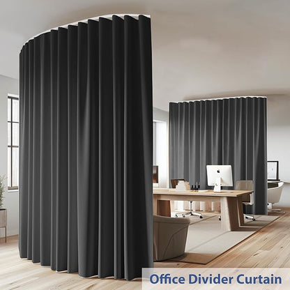 Room Divider Ceiling Mounted Curtains Track Sets Extra Wide Blackout Curtain Flexible Tracks for Bedroom Privacy Partition Separator,1 Panel Black Drape and White Rail, W12.5 x H10ft