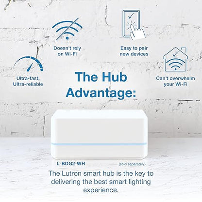 Lutron Caseta Original Smart Dimmer Switch (Lutron Smart Hub Required), for LED Lights, 150 Watt, Single-Pole/3-Way, No Neutral Required, PD-6WCL-WH-2, White, 2 Pack