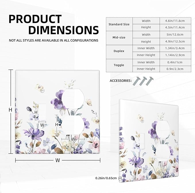 Wallplates Purple Floral Lilac Watercolor Flower Leaves Butterfly Wildflower 1 Toggle 1 Duplex Switch Plate Electrical GFCI Faceplate Decorative Light Switch Covers for Bedroom Home Decor