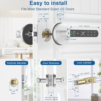 Fingerprint Door Lock, Finger Print Door Knobs Thumbprint Door Knob with App Control/Fingerprints/IC Cards/Codes/Keys, Smart Lock for Bedroom Home Apartment