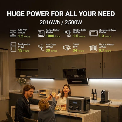 LLPOWERS R2500 Portable Power Station with SP037 Solar Panel, 2500W 2016Wh LiFePO4 Solar Generator with 400W Panel Included, Solar Power with UPS Function, Fast Charging, 30A RV Port
