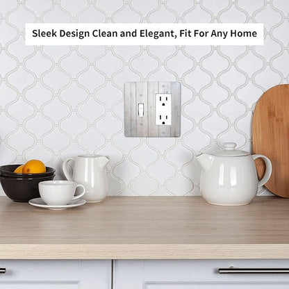 Rustic White Grey Wood Grain Outlet Covers 1 Toggle 1 Rocker Combination Light Switch Cover Plate Decorative Wall Plate Electrical Switch Plates for Bedroom Bathroom Decor