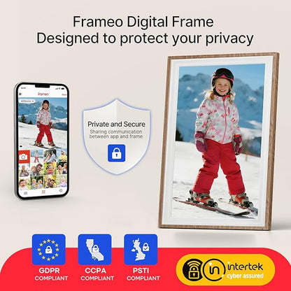 Frameo 10.1" Digital Picture Frame, Smart WiFi Digital Photo Frame with 1280x800 HD IPS Touch Screen 32GB Storage Auto-Rotate Wall Mounted, Share Photos/Videos Remotely(Brown&White)