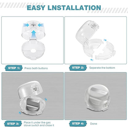 Stove Knob Safety Covers, for Knob Diameter Less Than 2.4", Press Gas Stove Knob Locks, Unlock with Two-Finger, Oven Knob Covers for Child Safety, Clear, Pack of 5