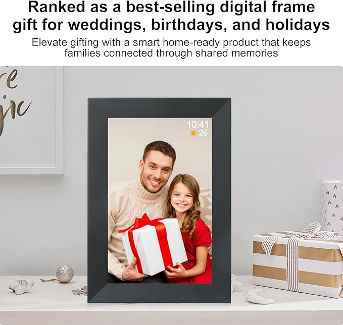 Frameo 10.1 Inch Smart WiFi Digital Photo Frame,Digital Picture Frame with 16GB Storage & SD Slot, Electronic Picture Frame IPS Touch Screen with Auto-Rotate, Frameo Digital Frame WiFi