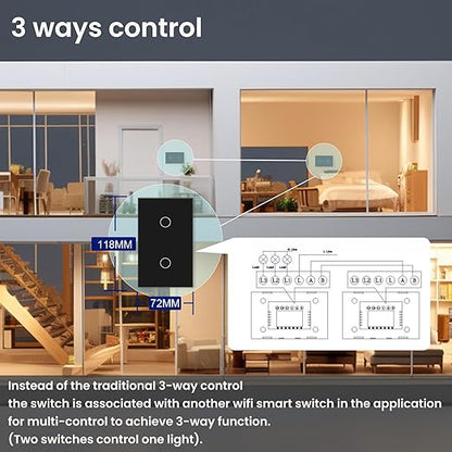WiFi Smart Light Switch 118X72X34MM Need Neutral Wire,2.4GHz Wi-Fi Touch Switch,Work with Smart Life/Tuya App, Compatible with Alexa and Google Home, Black 2 Gang