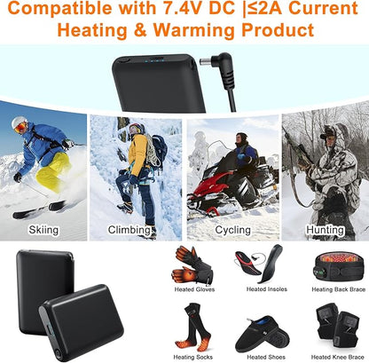 1 Pair 7.4V 2A 3000mAh Li-Polymer Rechargeable Battery Pack, Batteries for Battery Heated Glove with 3.5mm Female DC Jack for Heated Gloves, Heated Slippers, Heated Socks, Heated Scarf ＆Heated Insoles
