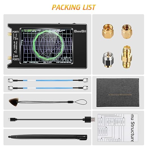 Upgraded NanoVNA 50kHz-6.3GHz Vector Network Analyzer, Seesii 4 inch Antenna Analyzer with MicroSD Slot, Support Data Storage,Measure S Parameters HF VHF UHF SWR Phase Delay Smith Chart