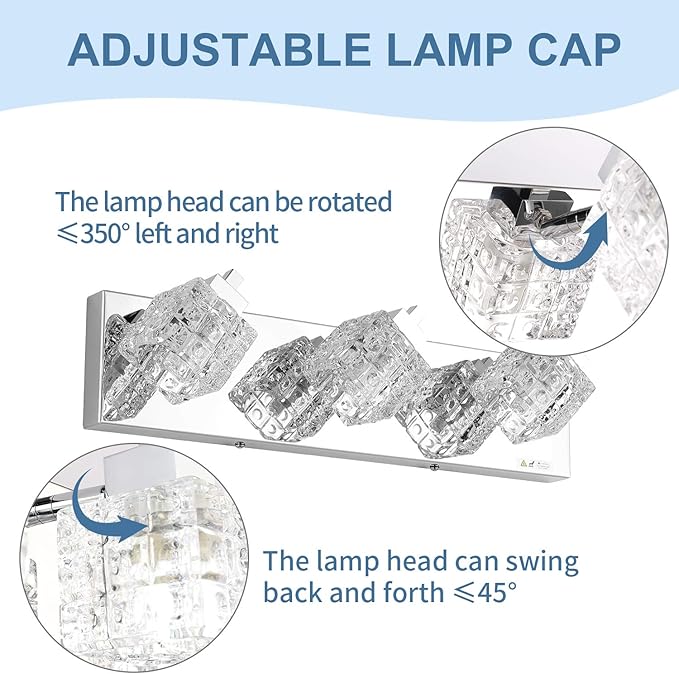 TRLIFE Bathroom Vanity Light Fixtures, Modern Bathroom Lights Over Mirror 3 Lights Vanity Light 19inches Crystal Vanity Light Fixture