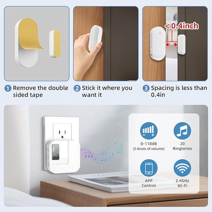 Door Chime,Sanjie WiFi Door Sensor Open Chime When Entering for Business/Home/Store/Office Alert Your Phone,Alarms for Kids Safety,500 FT Range,20 Ringtones,2 Sensors 1 Receiver