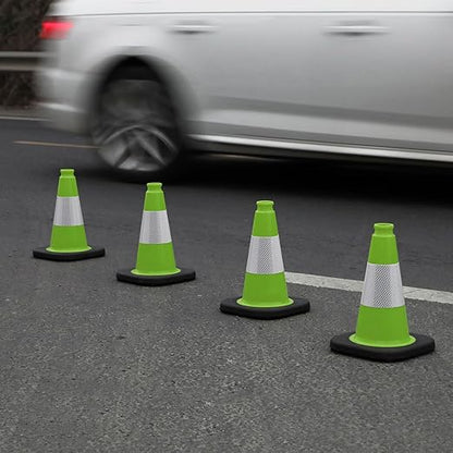 6 Pack 12" Inch Green PVC Traffic Cones with Heavy-Duty Base, High-Visibility All-Weather Safety Cones for Road Construction, Parking Lot, and Garage Use (6, Green, 12" Small)