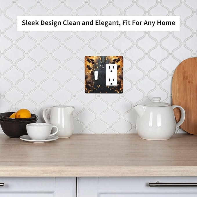 Decorative Outlet Covers Black Wood Board Gold Dust Coffee Beans 2 Gang 1 Gang Wall Plate Cover Single Toggle Rocker Combo Light Switch Cover Plate Face Plate