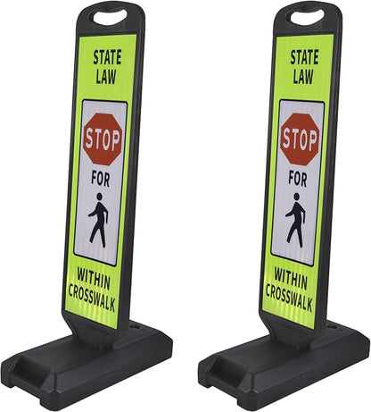 OrangeStar 43" Pedestrian Crossing and Stop Sign, 2-Pack Double-Sided Reflective Safety Signs with Water-Filled Base for School Zone, Traffic Control, Driveway