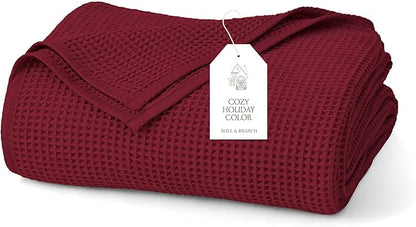 BOLL & BRANCH Waffle Bed Blanket - King/Cal King, Holly - Luxury 100% Organic Cotton - Soft, Lightweight and Breathable - Textured Waffle Weave