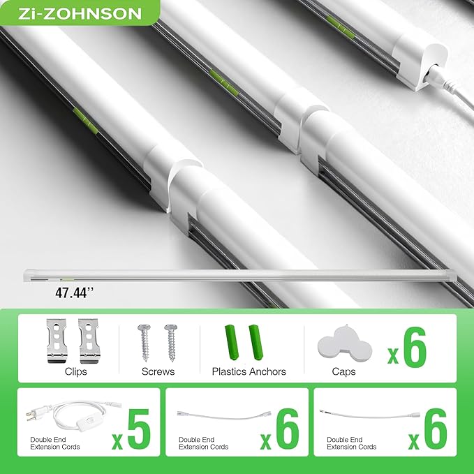 6 Pack Dimmable 4FT Led Shop Lights,30W T8 Integrated LED Tube Light,3000-6500K Tunable,4500LM W Frosted Cover,High Output,Linkable,Plug and Play Lights for Workshop,Garage,Basement,Barn