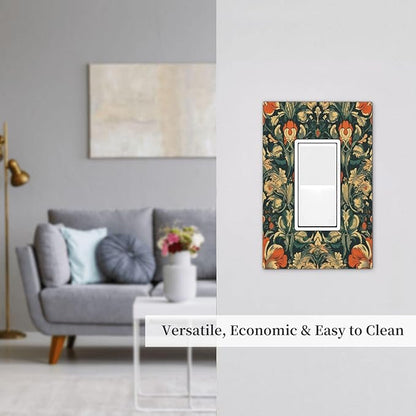 Decorative Outlet Covers William Morris Abstract Floral Plant Pattern Orangeyellowgreen 1 Gang Single Rocker Light Switch Cover Plate Wall Plates GFCI Faceplate for Bedroom living Room Decor