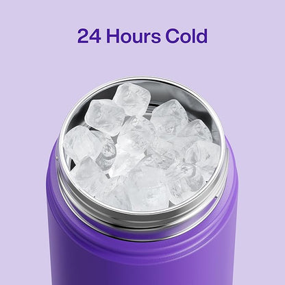Kids Insualated Water Bottle with Straw - 12oz Stainless Steel Water Bottle with Dual Spouts, Leak-Proof, BPA-Free, Double Wall Vacuum Keeps Cold for 24 Hours for Sports, Travel, School (Violet)