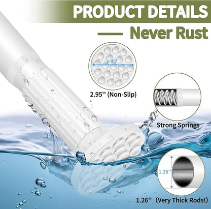 White Tension Curtain Rod 51-145In, Extra Long Adjustable Tension Rod No Drilling for Window or Bathroom,Outdoor Curtain Rod for Patio, Easy to Install, Never Rust, Rod Diameter 1.26 Inches-White