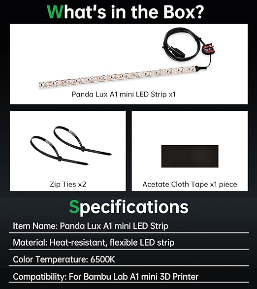 BIQU Panda Lux for Bambu-Lab A1 Mini 3D Printer Only, LED Light Strip Upgrade Kit, 24V LED Light Bar, Control via Stock Screen, with 780mm Cable, Easy to Install