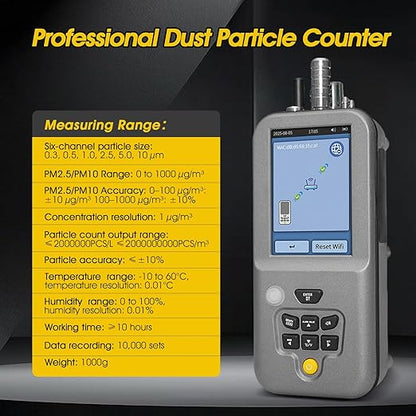 Professional Particle Counter, High Sensitivity 6-Channel PM0.3/0.5/1.0/2.5/5.0/10µm Air Pollution Monitor with Tuya APP w/Temp & Humidity USB Data Export to PC for Cleanrooms, Laboratories(RS-485)