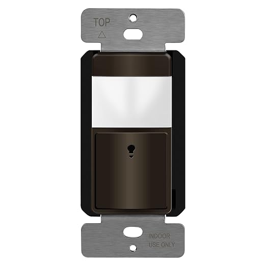 TOPGREENER PIR Motion Sensor Switch, Ambient Light Level Detector, No Neutral Required, 150W LED/CFL, 1/6 HP, Occupancy Vacancy Modes, Ground Wire Required, Single Pole, TDOS5-JM, Brown