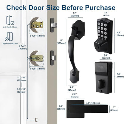 Fingerprint Smart Door Lock, Keyless Door Lock with Handle, Built-in WiFi Keypad Deadbolt Set for Front Door, Waterproof Smart Electronic Deadbolt, App Remote Control, Easy to Install Matte Black