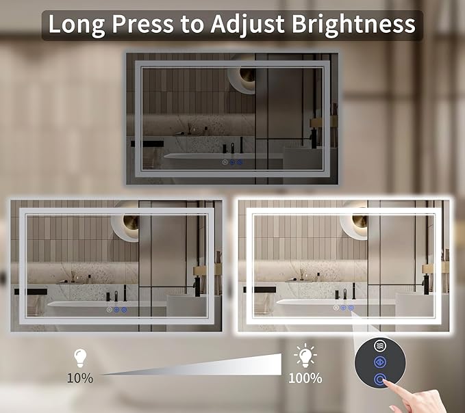 30"x60" LED Bathroom Mirror with Lights, Anti-Fog, Backlit + Front Lit, Dimmable, Led Vanity Mirror for Wall, Lighted Bathroom Mirror, 3 Colors, Shatter-Proof Tempered Glass