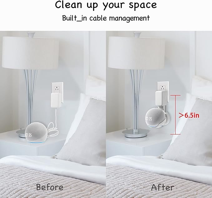 Wall Mount Holder for Dot 4th/5th Generation, Outlet Hanger for Dot 4th/5th Gen, Smart Speaker Stand, Space-Saving Accessories, Built-in Cable Management Shelf, White…