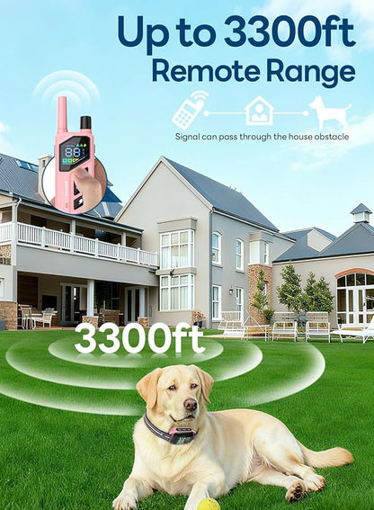Dog Shock Collar - 3300FT Dog Training Collar with Remote, IPX7 Waterproof Electric Dog Collar with 4 Training Modes, Security Lock, Rechargeable E-Collar for Small Medium Large Dogs (Pink)