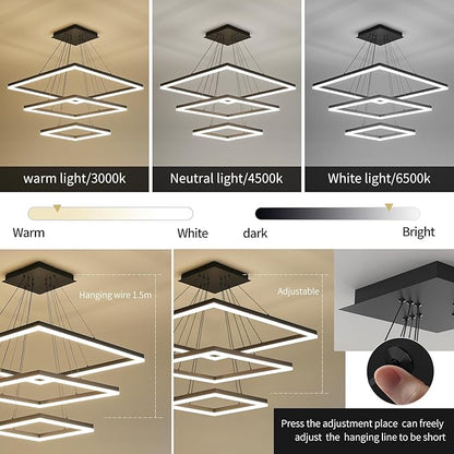 Ceiling Chandelierst, with Remote Control Dimmable 3 Color Mode & Brightness (Warm & Cool & Neutral Light) Ceiling Chandelier, Acrylic Anti-Flicker Dining Light Fixture for Kitchen