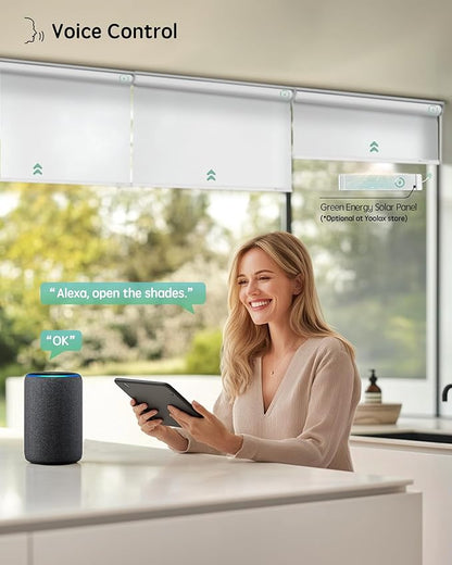Yoolax Motorized Blinds with Remote, Smart Blinds for Windows Motorized Roller Shades, Automatic Window Shades Compatible with Alexa Custom Size (Light Filtering-Pure White)