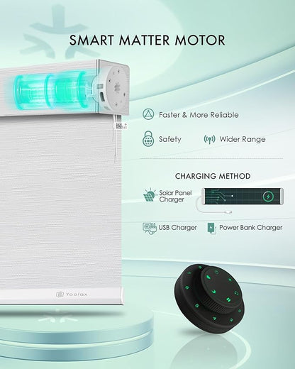Yoolax Smart Blinds, Motorized Matter Roller Shades Light Filtering Automatic Blinds for Windows Motorized Shades Compatible with Alexa, Google Home, Homekit(Half Shading Jacquard White)