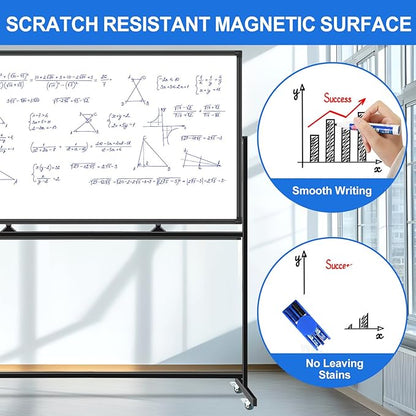 4'x8' Large Dry Erase White Board with Rolling Stand 96"x48" Double-Sided Mobile Magnetic Whiteboard on Wheels, Including 3 Magnetic Erasers, 7 Markers, 30 Magnets